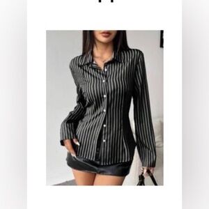 SHEIN Monochrome Striped Button Down Shirt